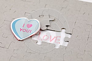 Image of Puzzle piece with i love you . Business, assemble