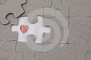 Image of Puzzle piece with Red love. Business, assemble
