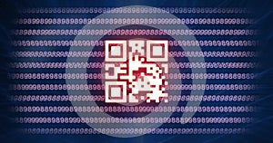 Image of qr code and binary coding data processing over black background