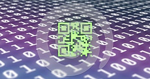 Image of qr code and binary coding digital data processing