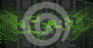 Image of qr code and binary coding digital data processing