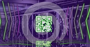 Image of qr code and data processing over computer servers