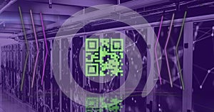 Image of qr code and data processing over computer servers