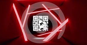 Image of qr code and glowing neon light trails