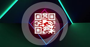 Image of qr code and glowing neon light trails