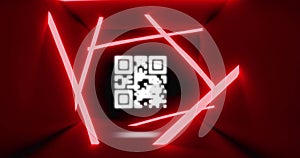 Image of qr code and glowing neon light trails