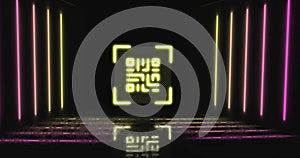 Image of qr code and glowing neon light trails