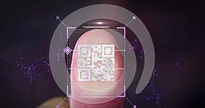 Image of qr code, networks, data processing over computer servers