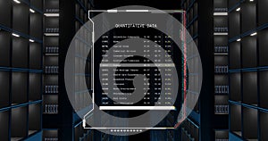 Image of quantitive data file processing over dark computer server room