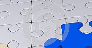 Image of question marks and blue puzzle over white puzzle background