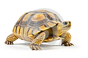 Image of radiated tortoise (Astrochelys radiata) on a white background. Reptile.