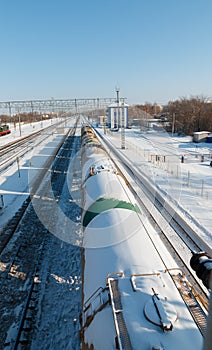 Image of the railway track rails in the snow