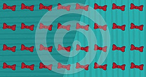 Image of red bowties repeated and moving on abstract blue background