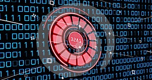 Image of red circle with numbers over binary code