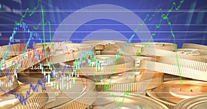 Image of red cubes with per cent sign over graphs and statistics photo