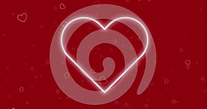 Image of red hearts icons floating and neon heart on redbackground photo