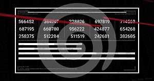 Image of red lines over numeric data processing on black background