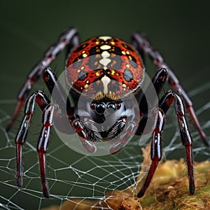 Image of red spider on a cobweb. Insect. Illustration, Generative AI
