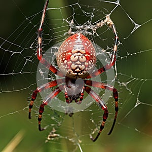 Image of red spider on a cobweb. Insect. Illustration, Generative AI