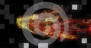 Image of red spots over data processing on black background