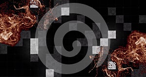 Image of red spots over data processing on black background