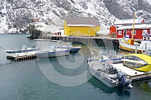 Image representative for Lofoten Archipelago. Houses and a docked fishing boats.