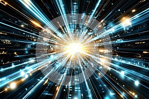 An image representing the abstract visualization of big data streams, complex graphs, and digital interfaces that