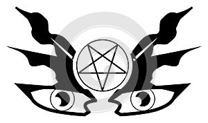 Eyes with pentagram of Satan, tattoo, isolated. photo