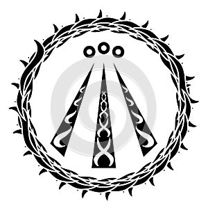 Awen in artistic circle, symbol, tattoo, isolated. photo