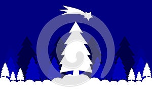 Fir tree with comet star, Christmas, blue tones, forest.