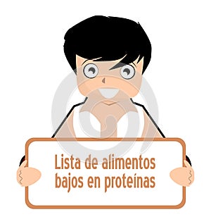 List of low protein foods, spanish, boy, isolated.