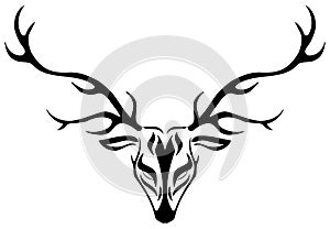 Stylized deer head, black and white, animal, fauna, isolated.
