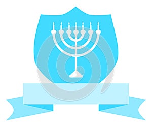 Shield with Menorah, gray tones, heraldry, isolated, Judaism. photo