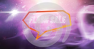 Image of retro flash sale white text in neon orange to red frame over pink to purple background