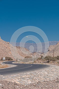 Image of a road on mountain Jebel Akhdar to Jebel Shams in Oman