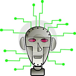 Image of robot head with circuits