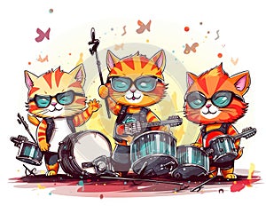 The rock star cat band is playing on stage.