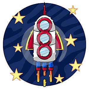 image of a rocket in space. rockets. children\'s illustration.