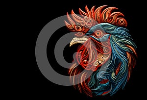 Image of a rooster head that is intricately crafted in three dimensions. Farm animals. Illustration, Generative AI