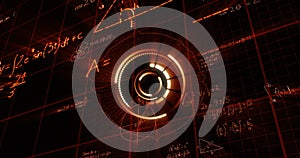 Image of round shapes and mathematical formulae floating on black background