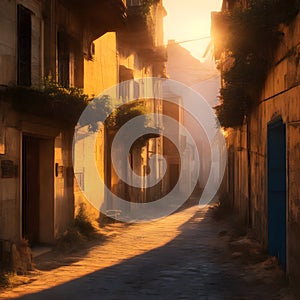 image of the run down part of the old,unknown,inner city,narrow,winding streets and dilapidated buildings.