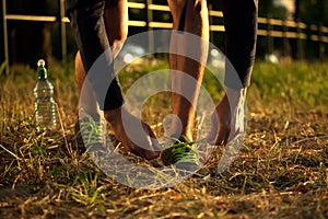 Image of runner shoes on grass in park.