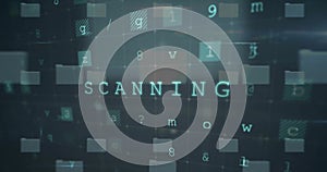 Image of scanning text and data processing over computer circuit board