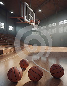 an image of A school basketball field without any player inside