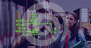 Image of scientific data processing over biracial female student