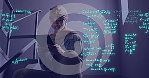 Image of scientific data processing over biracial female student