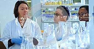 Image of scientific data processing over diverse scientists in laboratory