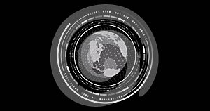 Image of scope with globe and data processing over black background