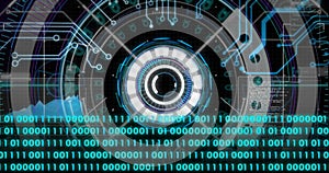 Image of scope scanning and binary coding data processing over computer circuit board