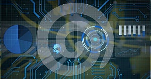 Image of scope scanning and circuit board over cables in computer server